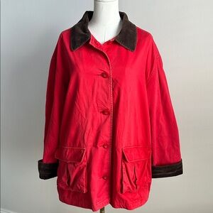 Vtg Red Brown Corduroy Oversized Workwear Barn Chore Coat Field Jacket Cotton L